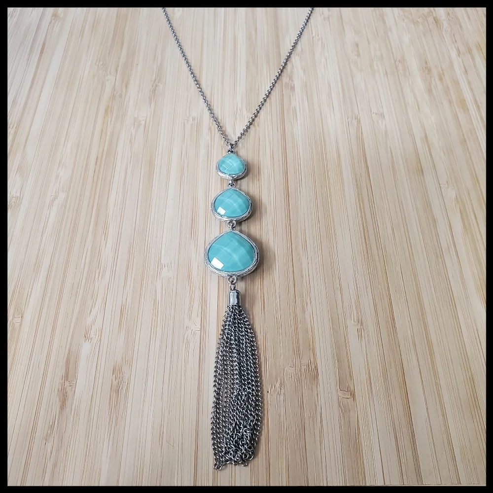 TORRID☆Turquoise Teardrop Tassel Pendant Necklace - Picture 1 of 3